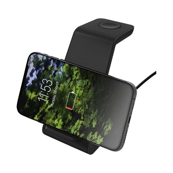 Φορτιστής Deltaco 3-σε-1 belaidis įkroviklis DELTACO 15 W, USB-C, Qi sertifikuotas, ένδειξη LED, juodas / QI-1037 13452017 7333048054050