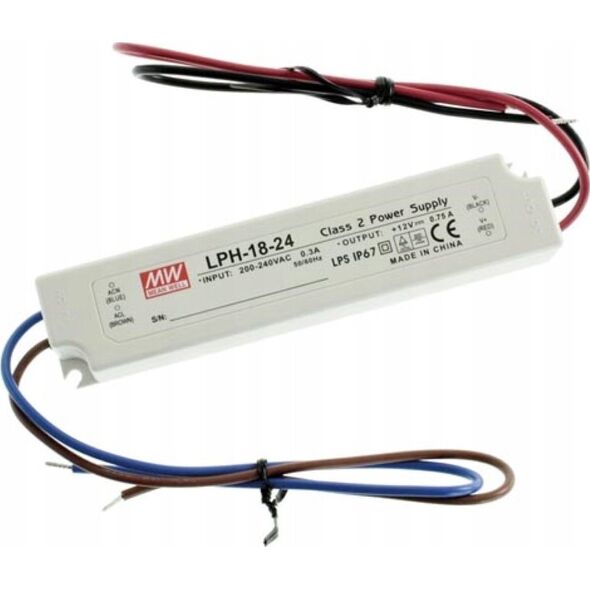 MEAN WELL LPH-18-24, 18 W, 180 - 264 V, 47 - 63 Hz, 0.3 A, Over voltage, Overheating, Overload, Short circuit, White