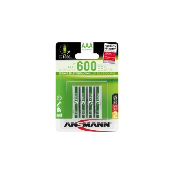 Ansmann 1x4 Ansmann NiMH Accu Micro AAA Typ.600 min.550 mAh 1311-0005 13338736 4013674086665