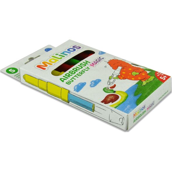 Malinos Malinos Airbrush Stifte Magic Butterfly 5Farben+Schablone 5+ 13335796 4260631424170