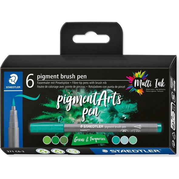 Στυλό πινέλου Staedtler STAEDTLER MultiInk Pigment Arts 6er-Set grün&türki λιανικής 13336030 4007817097144