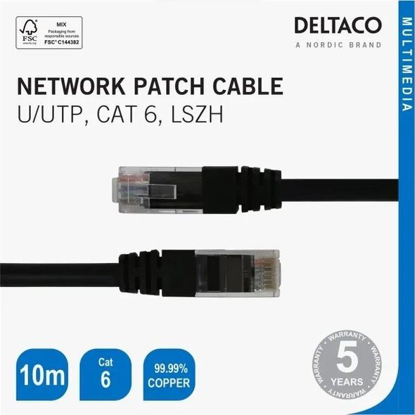 Καλώδιο Deltaco Tinklo DELTACO U/UTP Cat6, 10m, juodas / TP-610S-K / 00210002 13440945 7333048052773
