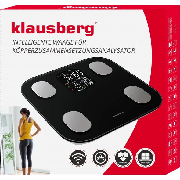 WAGA ŁAZIENKOWA Z POMIAREM TKANKI TŁUSZCZOWEJ I SKŁADU CIAŁA, SMART, BT, KLAUSBERG KB-7854 CZARNA
