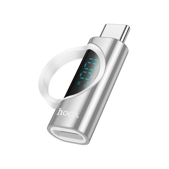Προσαρμογέας USB Hoco Προσαρμογέας HOCO Τύπος C (αρσενικό) σε Τύπου C (θηλυκό) με οθόνη 2.4A 100W UA32 ασημί 14395574 6942010000000