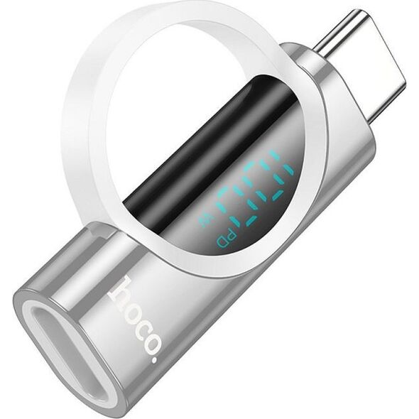 Προσαρμογέας USB Hoco Προσαρμογέας HOCO Τύπος C (αρσενικό) σε Τύπου C (θηλυκό) με οθόνη 2.4A 100W UA32 ασημί 14395574 6942010000000