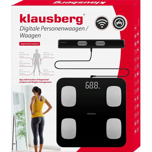 WAGA ŁAZIENKOWA Z POMIAREM TKANKI TŁUSZCZOWEJ I SKŁADU CIAŁA, SMART, BT, KLAUSBERG KB-7853 BIAŁA