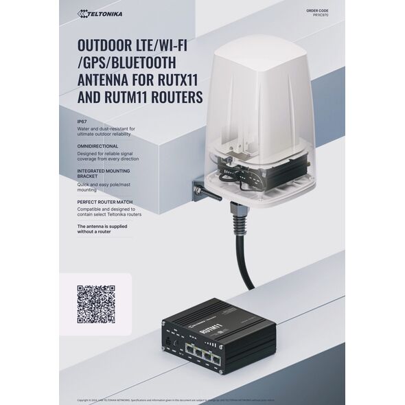 Κεραία Teltonika TELTONIKA NETWORKS Εξωτερική κεραία LTE/Wi-Fi/GPS/Bluetooth για δρομολογητές RUTX11 και RUTM11 14116490 4779051841622