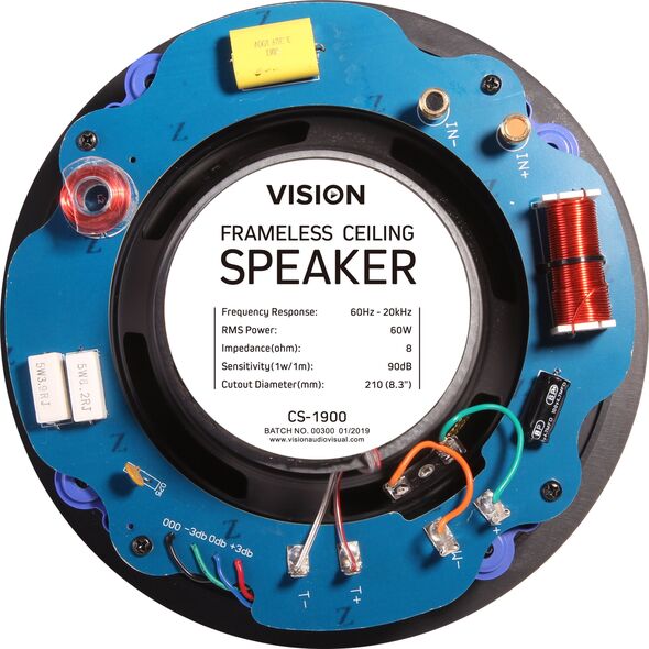 Vision VISION Professional 6,5-Zoll-Deckenlautsprecherpaar - 30 JAHRE GARANTIE - 60 W Leistung - 2-Wege - magnetisches Gitter - Kevlar-Tieftoner und 0,75-Zoll-Titan-Hochtoner , Ausschnitt : Aussendurchmesser: 227 mm - Weis 13354398 4815044000000