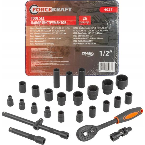 Zestaw narzędzi Forcekraft ZESTAW KLUCZY   26el. 1/2" 8-36mm  WKLADKA /FORCEKRAFT