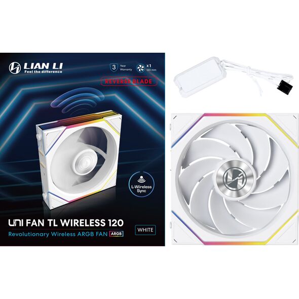 Lian Li UNI FAN TL Wireless Lüfter, ARGB, PWM - Reverse Blade, 120mm, weiß
