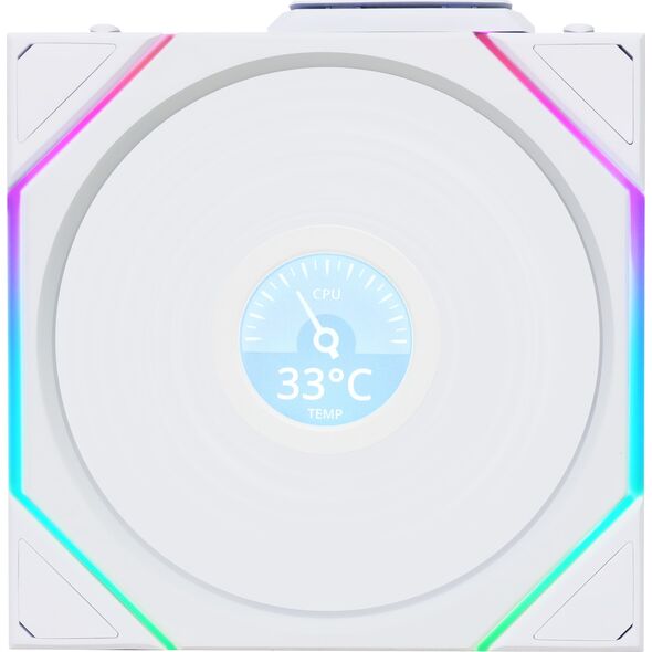 Lian Li UNI FAN TL Wireless LCD Lüfter, ARGB, PWM - Reverse Blade, 120 mm, weiß