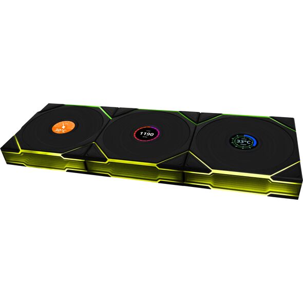 Lian Li UNI FAN TL Wireless LCD Lüfter, ARGB, PWM, 3er-Pack inkl. Controller - 120 mm, schwarz