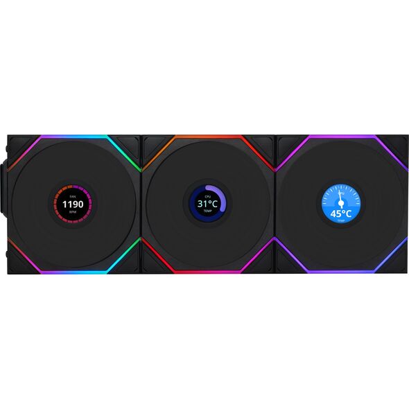 Lian Li UNI FAN TL Wireless LCD Lüfter, ARGB, PWM, 3er-Pack inkl. Controller - 120 mm, schwarz