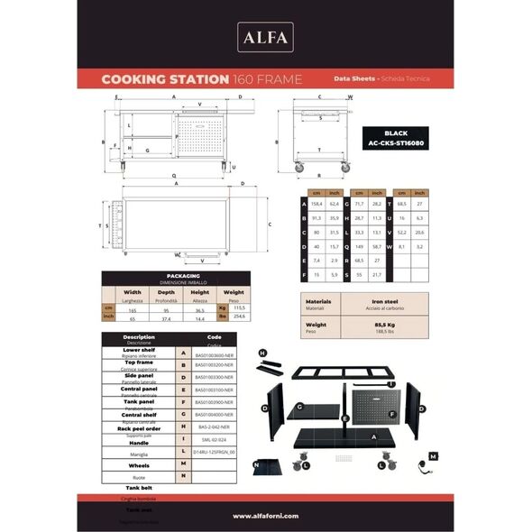 Alfa Forni Alfa Forni Modular Cooking Stn. Πλαίσιο 160x80cm 13339278 8055385360913