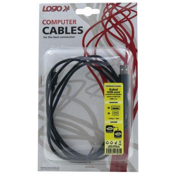 Kabel USB Logo USB-A - miniUSB 2 m Szary (17065)