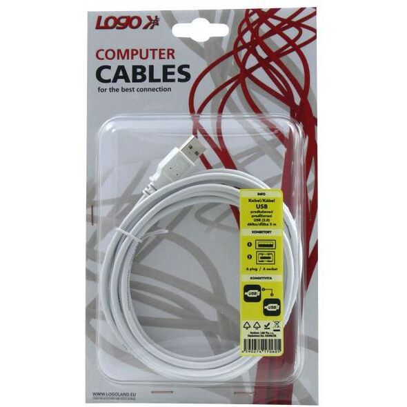 Kabel USB Logo USB-A - USB-A 3 m Biały (17060)
