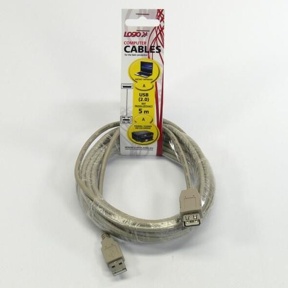 Kabel USB Logo USB-A - USB-A 5 m Biały (15852)