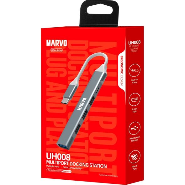 HUB USB Marvo USB (3.0) hub 5-port, UH008, metalowy, Marvo