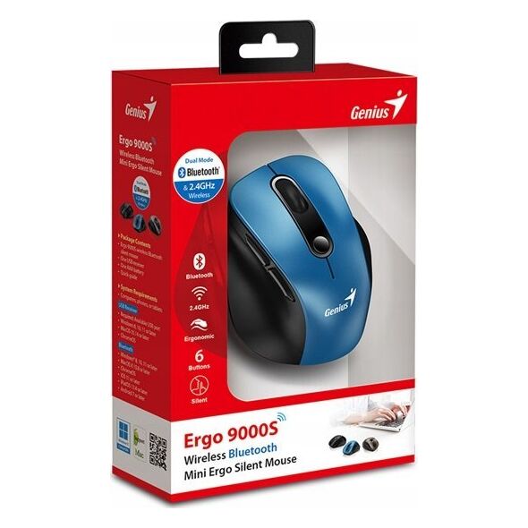 Mysz Genius Mysz bezprzewodowa Genius Ergo 9000S Mini Niebieska Cichy klik Bluetooth 5.0 + 2,4GHz