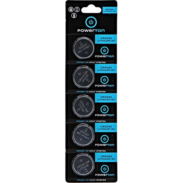 Powerton Bateria litowa, CR2032, 3V, Powerton, blistr, 5-pack, cena za 1 baterie