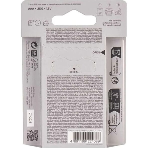 GP Bateria alkaliczna, AAA (LR03), AAA, 1.5V, GP, blistr, 10-pack, SUPER