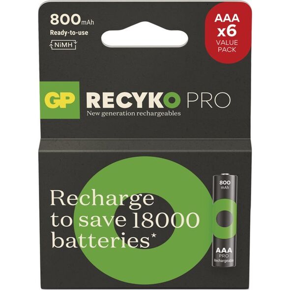 Akumulatorki, AAA (HR03), 1.2V, 800 mAh, GP, kartonik, 6-pack, ReCyko Pro