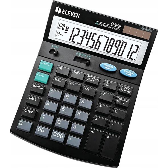 Eleven Kalkulator CT666N, czarna, biurkowy z obliczaniem VAT, 12 miejsc, automatyczne wy��czanie