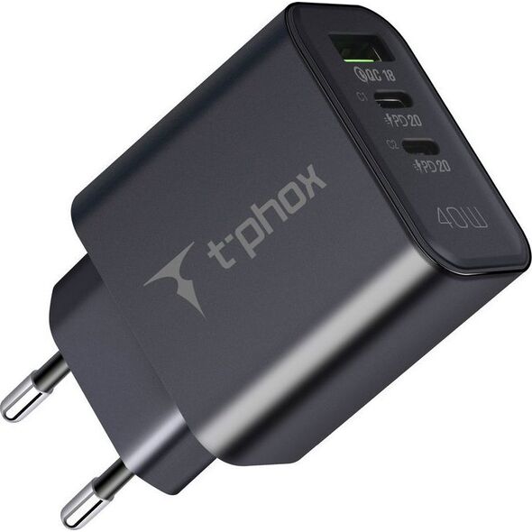 Φορτιστής T-Phox ΔΙΚΤΥΟ T-PHOX FLEXI 40W 2xUSB-C/USB BLACK 14126613 6974670443983