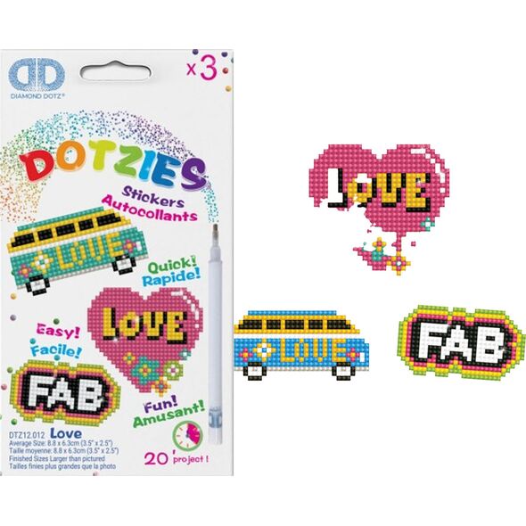 DIAMOND DOTZ Σετ δημιουργικότητας DIAMOND DOTS ζωγραφική με διαμάντια LOVE, 3 αυτοκόλλητα, DTZ12.012 14252605 4897073245805