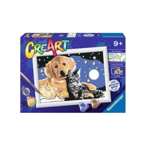 Ravensburger CreArt dla dzieci: Pies z kotkiem nocą