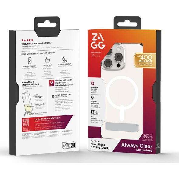 Zagg International ZAGG Crystal Palace Snap Kickstand - obudowa ochronna z podstawką do iPhone 16 Pro Max kompatybilna z MagSafe (clear)