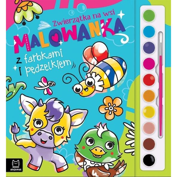 Malowanka z farbkami i pędzelkiem. Zwierzątka