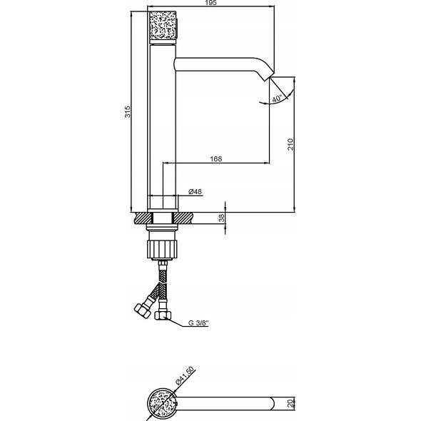 Washbasin faucet INVENA GABRO PLUS, high, chrome, with marble handle