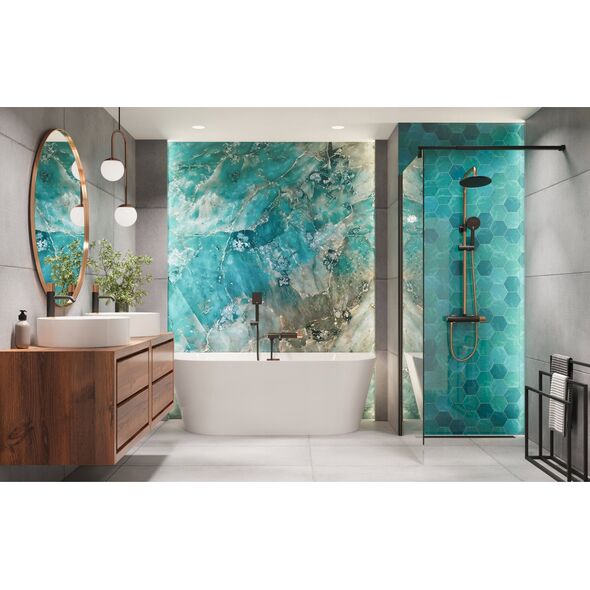 Shower system INVENA MOONLIGHT: rain and hand shower, mixer, black with gold details