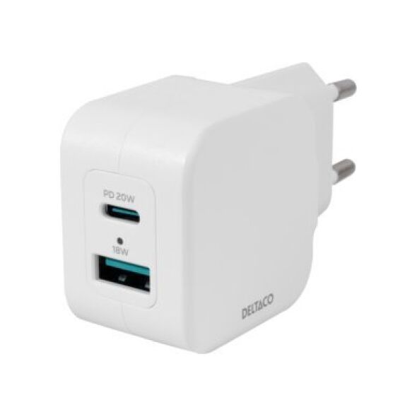 Deltaco USB-C μίνι φορτιστής sieninis įkroviklis DELTACO 1x USB-C, PD 20 W, baltas / USBC-AC150 13432088 7333048057655