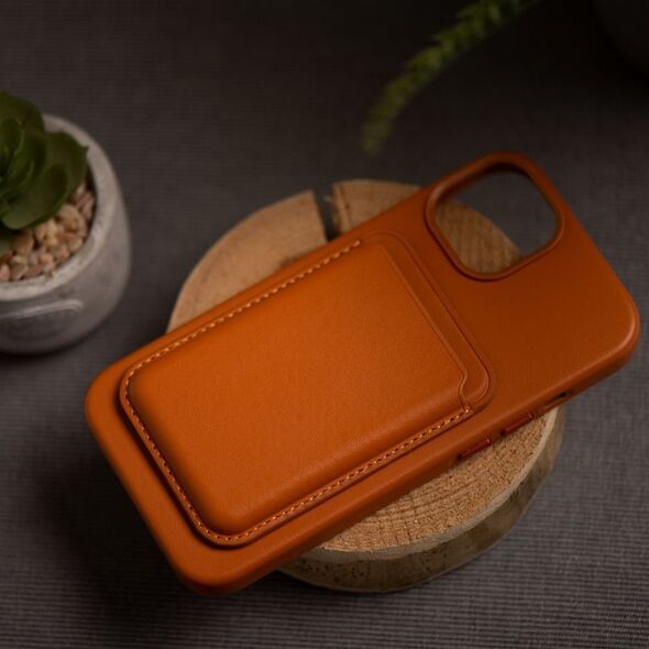 OEM Portfel magnetyczny na karty LEATHER MAG WALLET kompatybilny z MagSafe  pomarańczowy