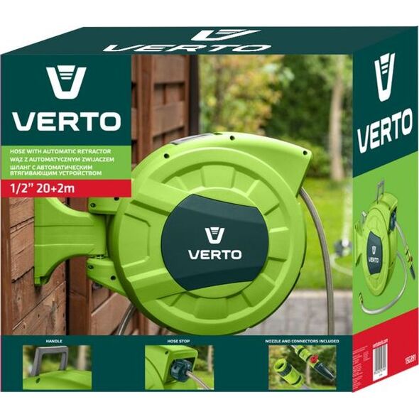 Verto Wąz z automatycznym zwijaczem 20 m +2m (15G891)