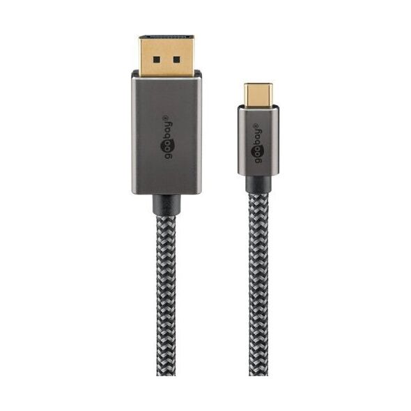Kabel tekstylny USB-C™ do DisplayPort™ 4K @ 60 Hz, 1 m, czarny srebrny - Długość kabla 1 m