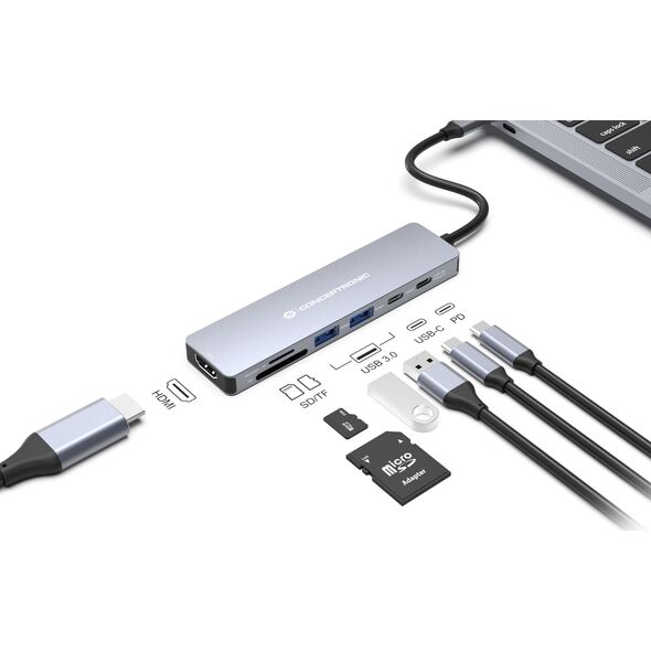 Conceptronic DONN28G stacja dokująca Przewodowa USB 3.2 Gen 1 (3.1 Gen 1) Type-C Szary