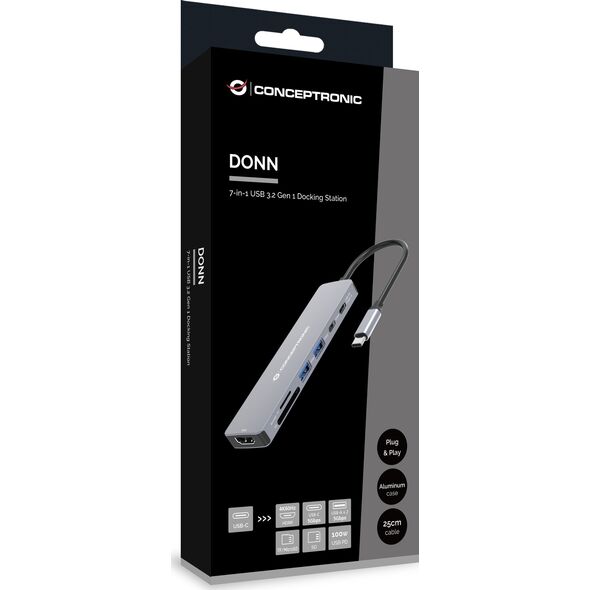 Conceptronic DONN28G stacja dokująca Przewodowa USB 3.2 Gen 1 (3.1 Gen 1) Type-C Szary