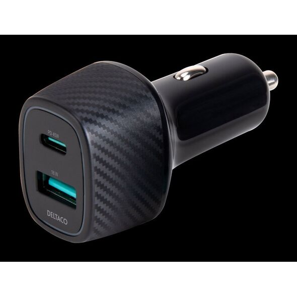 Deltaco USB φορτιστής automobilinis kroviklis DELTACO 1x USB-A 18 W, 1x USB-C PD 45 W, viso 63 W / USBC-CAR123 13413311 7333048053916