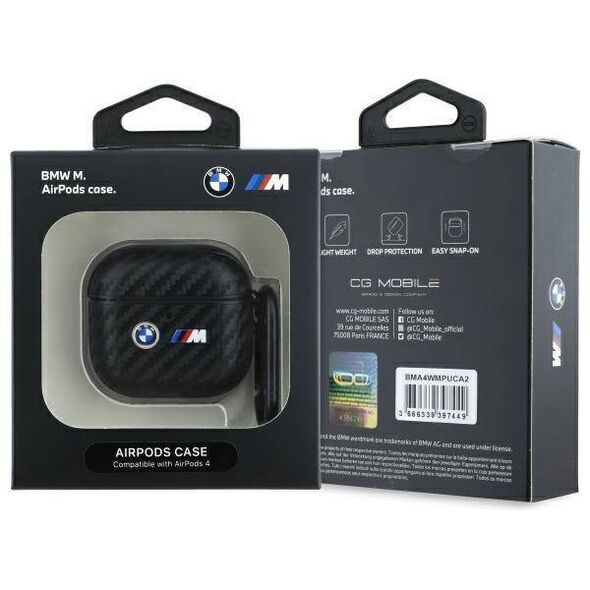 Original Case APPLE AIRPODS 4 BMW Carbon Double Metal Logo (BMA4WMPUCA2) black 3666339397449