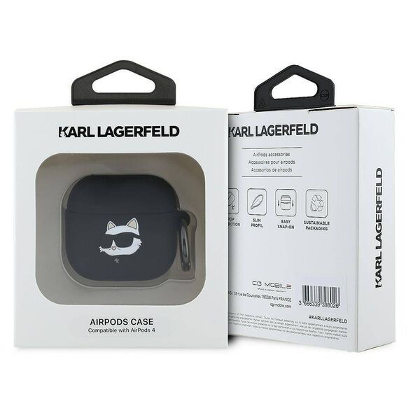 Original Case APPLE AIRPODS 4 Karl Lagerfeld Silicone Choupette Head 3D (KLA4RUNCHK) black 3666339398026