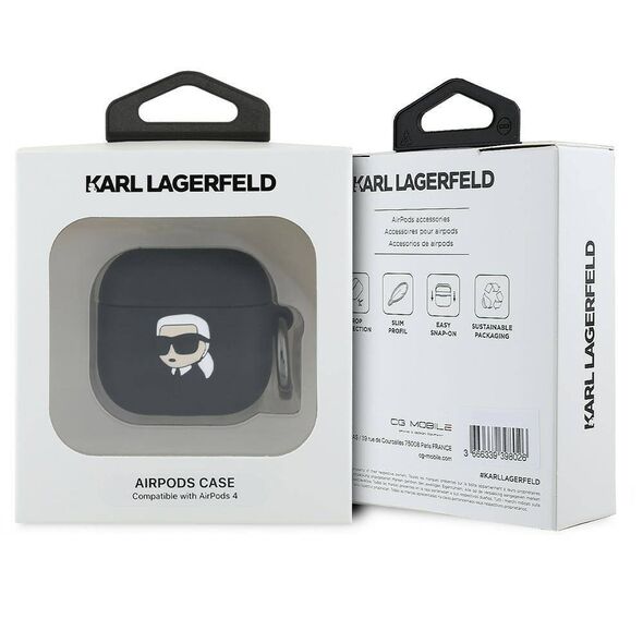 Original Case APPLE AIRPODS 4 Karl Lagerfeld Silicone Karl Head 3D (KLA4RUNIKK) black 3666339398040