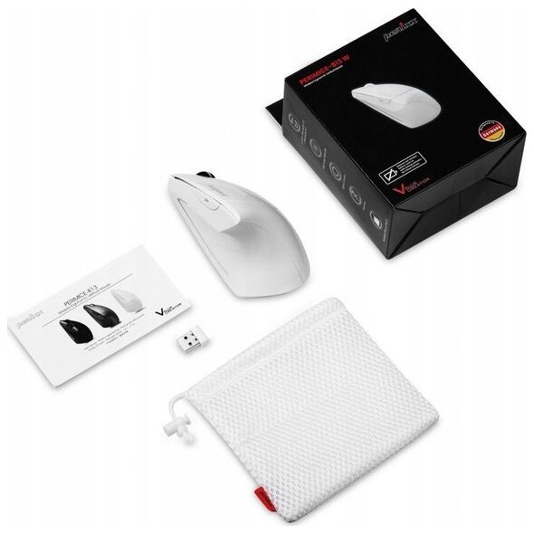Mysz Perixx Mysz bezprzewodowa Perixx PERIMICE-813 W optyczna wertykalna pionowa prawa biała RF + BLUETOOTH