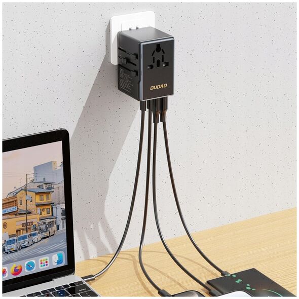Adapter USB Dudao Adapter podróżny Dudao A65Pro 65W EU / US / JP / AUS / UK 2x USB-C 2x USB-A - czarny