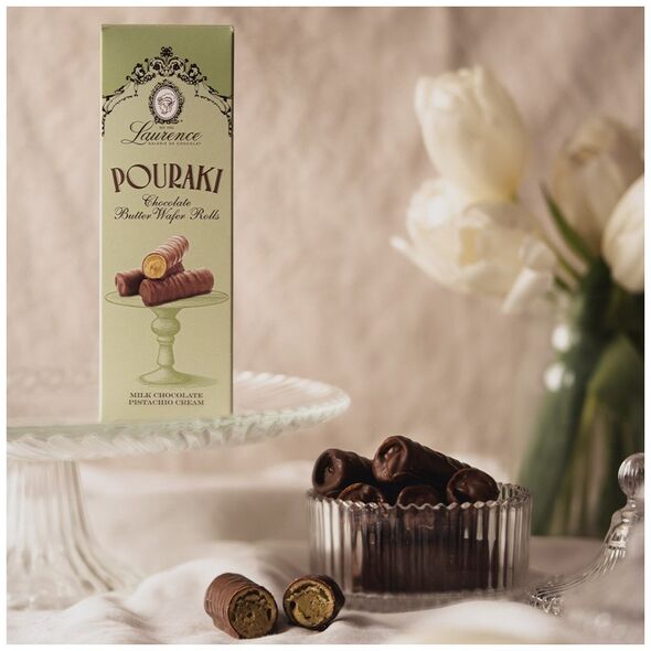 Milk chocolate butter wafer rolls with pistachio cream Laurence Pouraki Pistachio, 4 x 30 g
