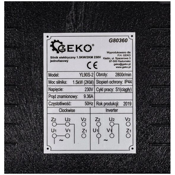 Geko Silnik elektryczny 1.5KW/2KM 230V 1 fazowy (1)