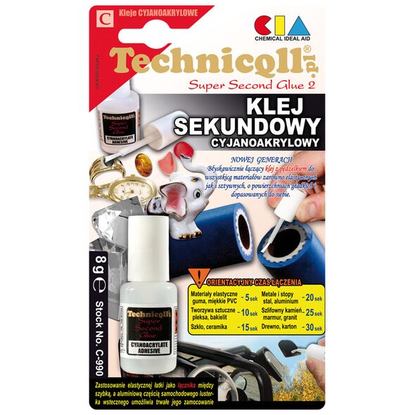 Technicqll Klej sekundowy cyjanoakrylowy z pędzelkiem 8g (C-990)