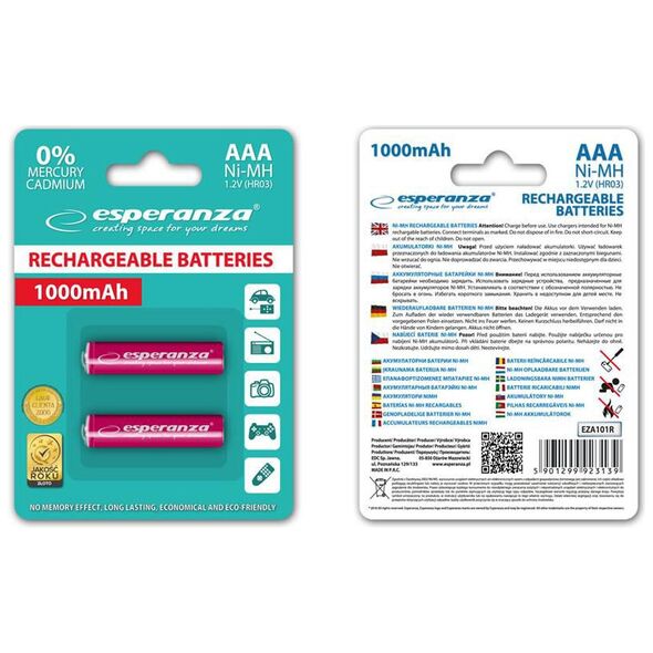 Esperanza Akumulator czerwone AAA / R03 1000mAh 2 szt.